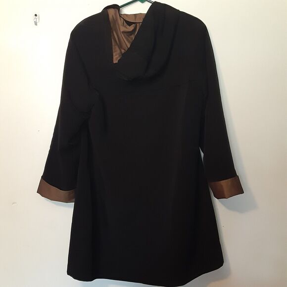 Gallery Overcoat Womens M Black Button Long Vintage Pockets Removable Liner Hood - Picture 6 of 10